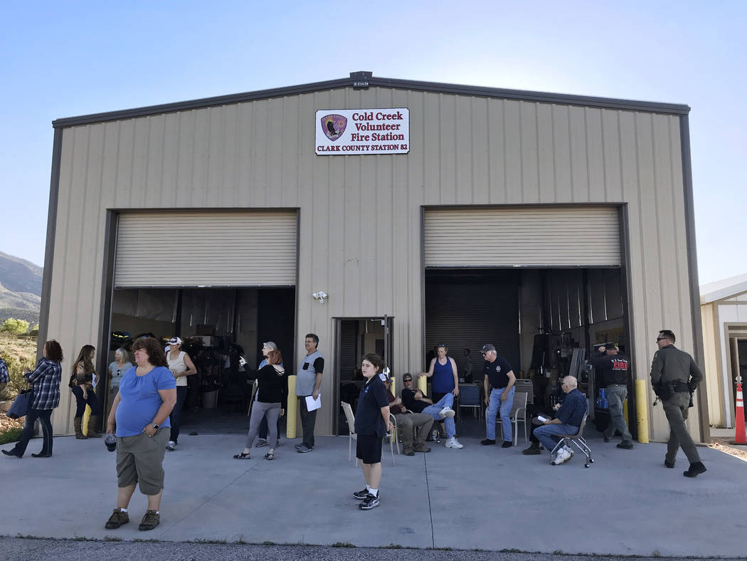 People wait outside the volunteer firehouse in Cold Creek Wednesday evening for the start of an informational meeting on an emergency wild horse roundup in the area. Henry Brean Las Vegas Review-J ...