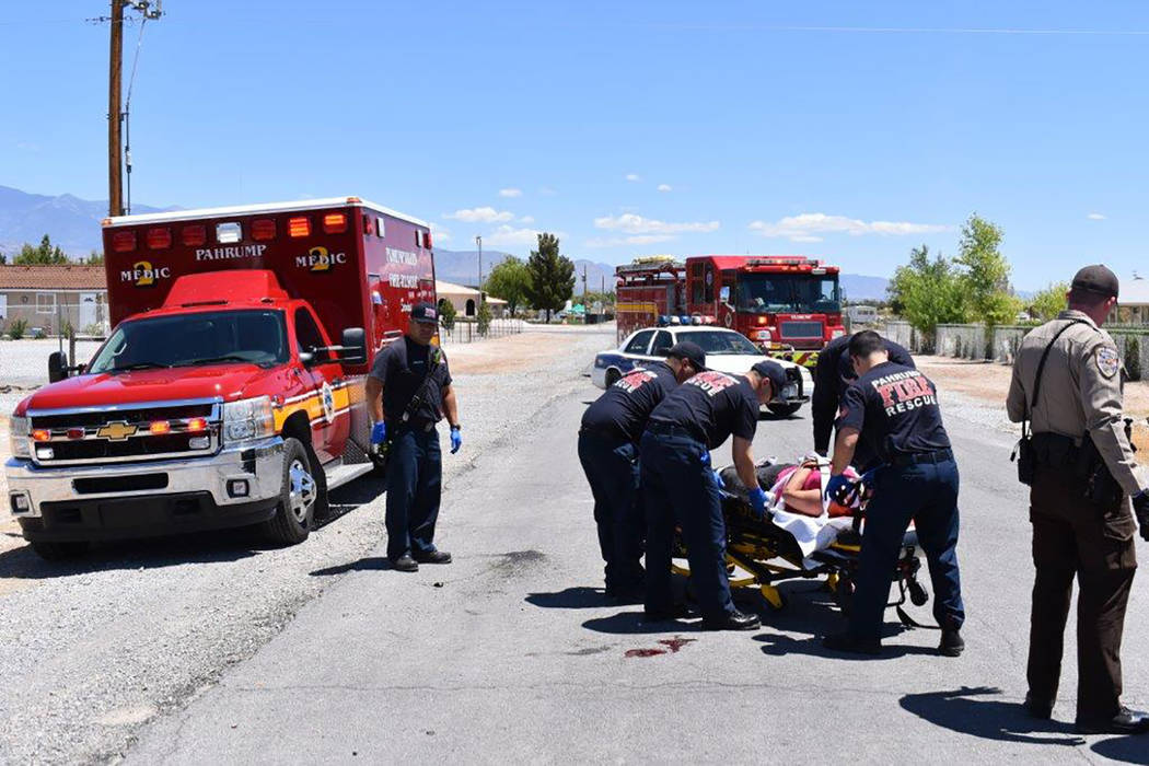 Special to the Pahrump Valley Times The rider of a quad was transported via Mercy Air to UMC Trauma after crashing the vehicle along the 1900 block of East Heritage Street on Tuesday May 15, at ap ...