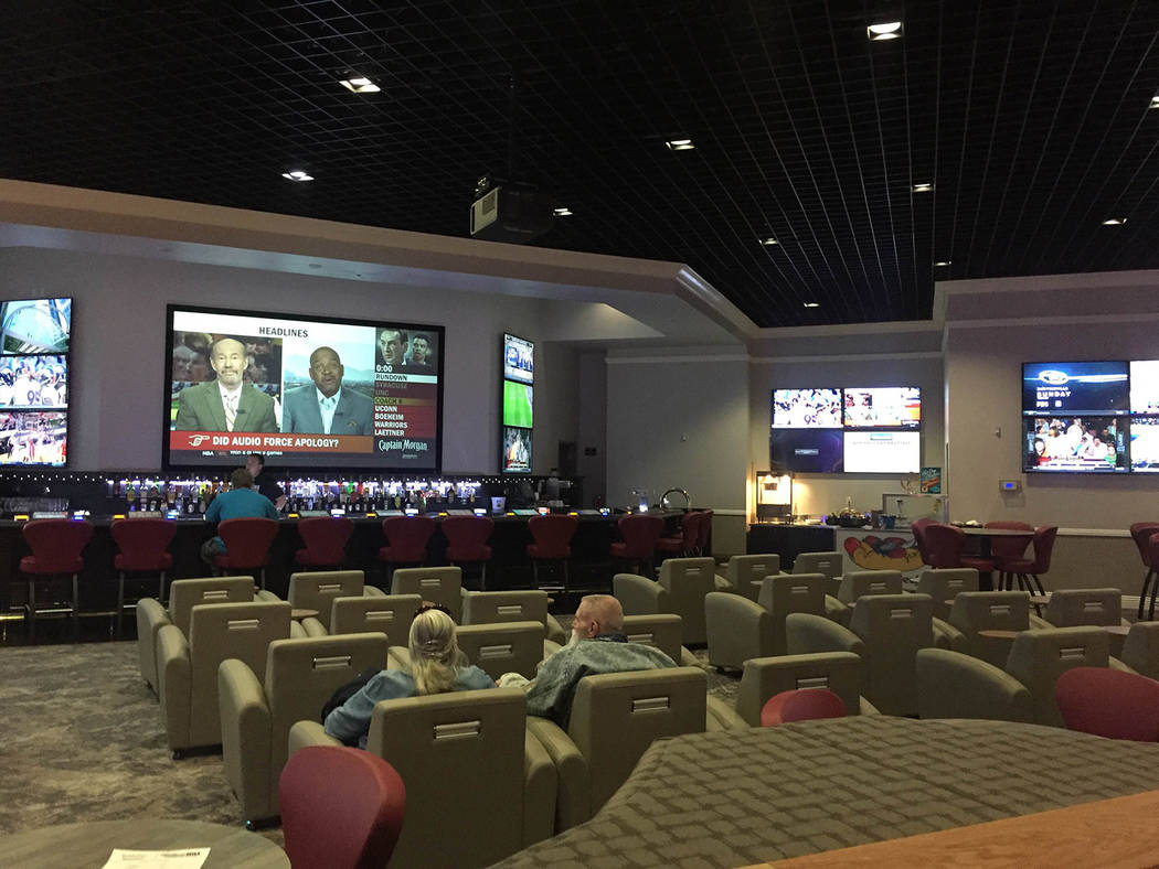 Mick Akers/Pahrump Valley Times The Pahrump Nugget sports book's 2016 remodeling included the addition of a 165-inch HD projector screen, which has been put to good use showing Vegas Golden Knight ...