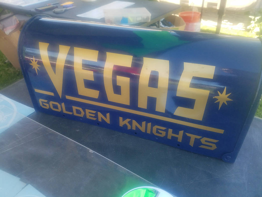 David Jacobs/Pahrump Valley Times A Vegas Golden Knights mailbox is seen at the 2017 Pahrump Fall Festival. Interest in the team continues to increase locally.