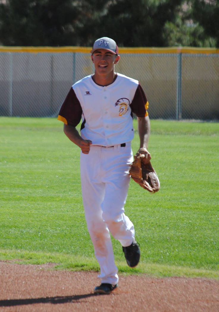 Charlotte Uyeno/Pahrump Valley Times Senior Bradda Costa comes in to pitch for Pahrump Valley during a May 2 game against Sunrise Mountain in Pahrump. Costa was the winning pitcher as the Trojans ...