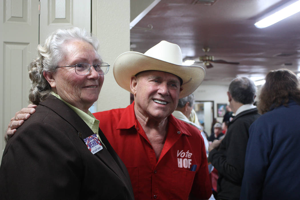 Nye County Sheriff Sharon Wehrly, left, is pictured with Nevada businessman Dennis Hof on March 10. Robin Hebrock/Pahrump Valley Times