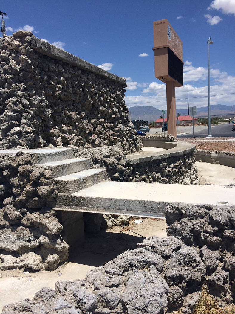 Robin Hebrock/Pahrump Valley Times A view of the Calvada Fountain where the after-effects of a car accident two years ago are still being felt. The fountain is not functioning at this time and the ...