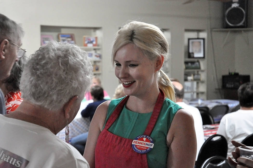 Horace Langford Jr./Pahrump Valley Times Food Network "Chopped" star Jessica Johnson (right) at the Pahrump Senior Center on May 11, 2018. Johnson made an appearance at an event put on by the Den ...