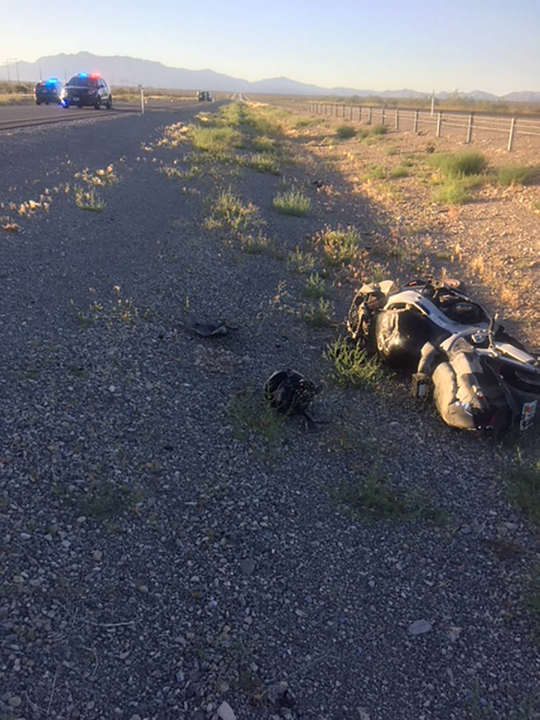 Special to the Pahrump Valley Times A motorcyclist is recovering from injuries sustained in a crash along south Highway 160 in Clark County on Tuesday June 12. The unidentified rider was discovere ...