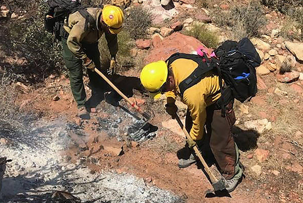 Crews fight a fire in the Pine Creek trail area in the Red Rock National Conservation Area on Friday, June 22, 2018, in Las Vegas (BLM Southern Nevada)