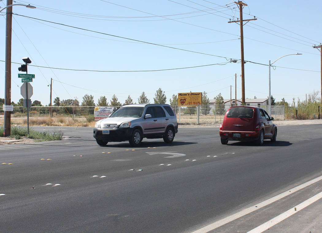Robin Hebrock/Pahrump Valley Times The last phase of construction on Homestead Road ended at the intersection of Manse Road, pictured here. The next phase will address approximately 1.22 miles of ...