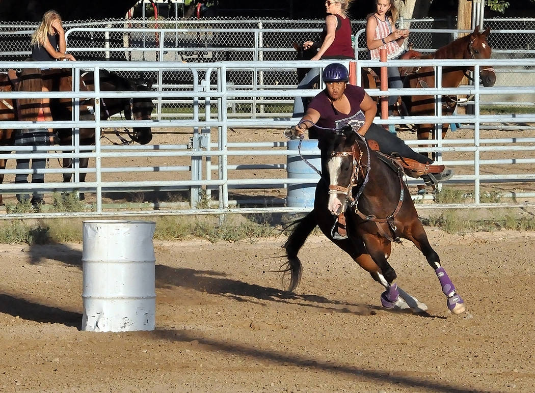 Horace Langford Jr./Pahrump Valley Times The Pahrump Valley Rough Riders included barrel racing in their monthly show June 16 at McCullough Arena in Pahrump.