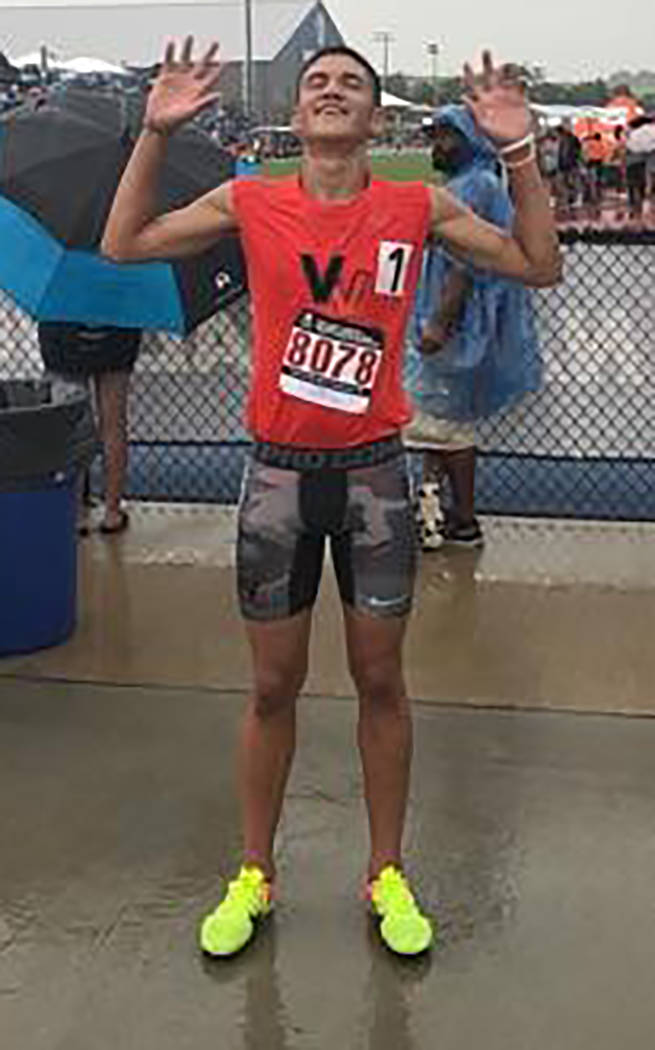 Special to the Pahrump Valley Times Beatty High School's Jose Granados enjoys a moment at last year's USA Track and Field Hershey National Junior Olympics Championships in Lawrence, Kansas.