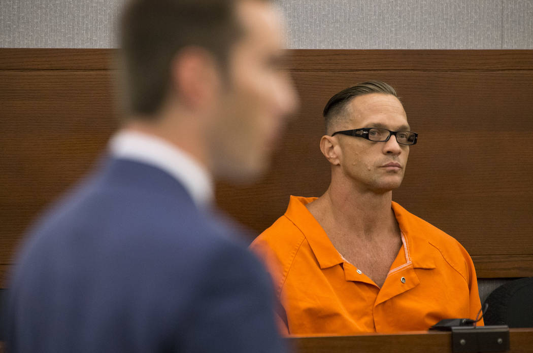 Death row inmate Scott Dozier appears before District Judge Jennifer Togliatti during a hearing about his execution at the Regional Justice Center on Sept. 11, 2017, in downtown Las Vegas. Richard ...
