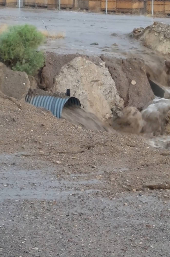 Rhonda Pope/Special to the Times-Bonanza This screenshot of video by Rhonda Pope shows the result of strong storms that moved through Tonopah, prompting a flash flood warning Tuesday in Tonopah an ...