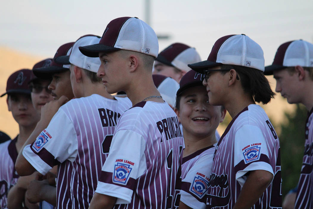 Caroline Thacker/Special to the Pahrump Valley Times P-Town Little League Junior All-Stars during the opening ceremonies of the state tournament at Governors Field in Carson City.