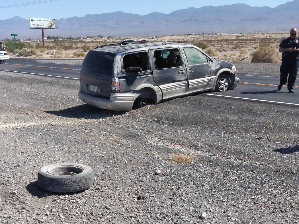 Selwyn Harris/Pahrump Valley Times Nevada Highway Patrol is investigating the cause of a single-vehicle rollover crash along northbound Highway 160 near Betty Avenue just before 10 a.m. Wednesday ...