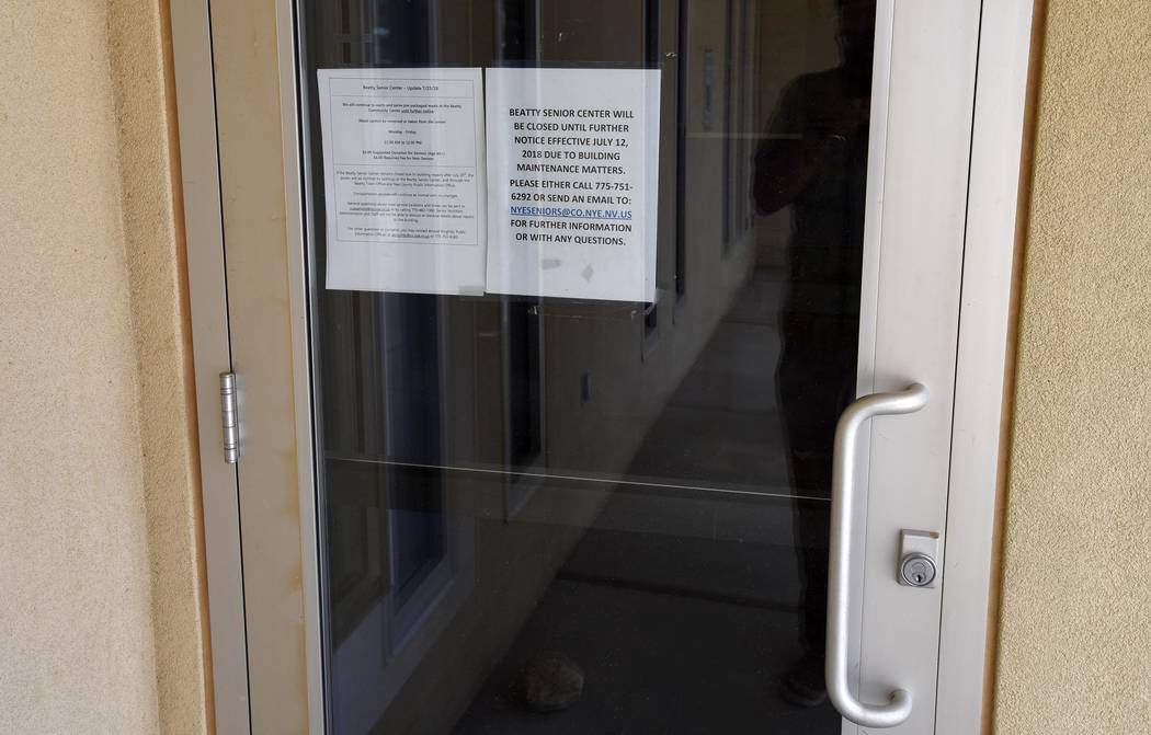 Richard Stephens/Special to the Times-Bonanza A sign posted on the door of the Beatty Senior Center informs local senior citizens that the center is closed until further notice because of needed b ...