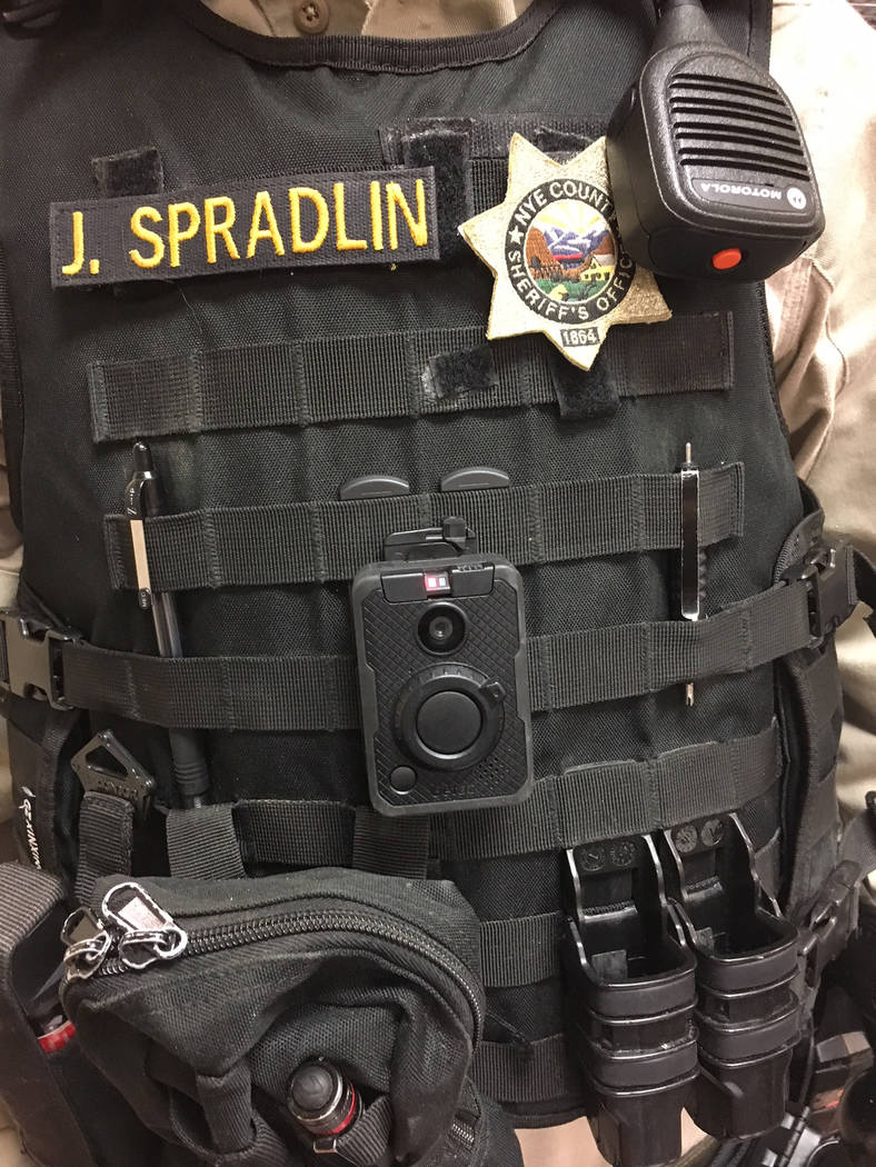 Special to the Pahrump Valley Times Provided by the Nye County Sheriff's Office, this photo shows a body camera attached to the front of an NCSO officer's uniform.