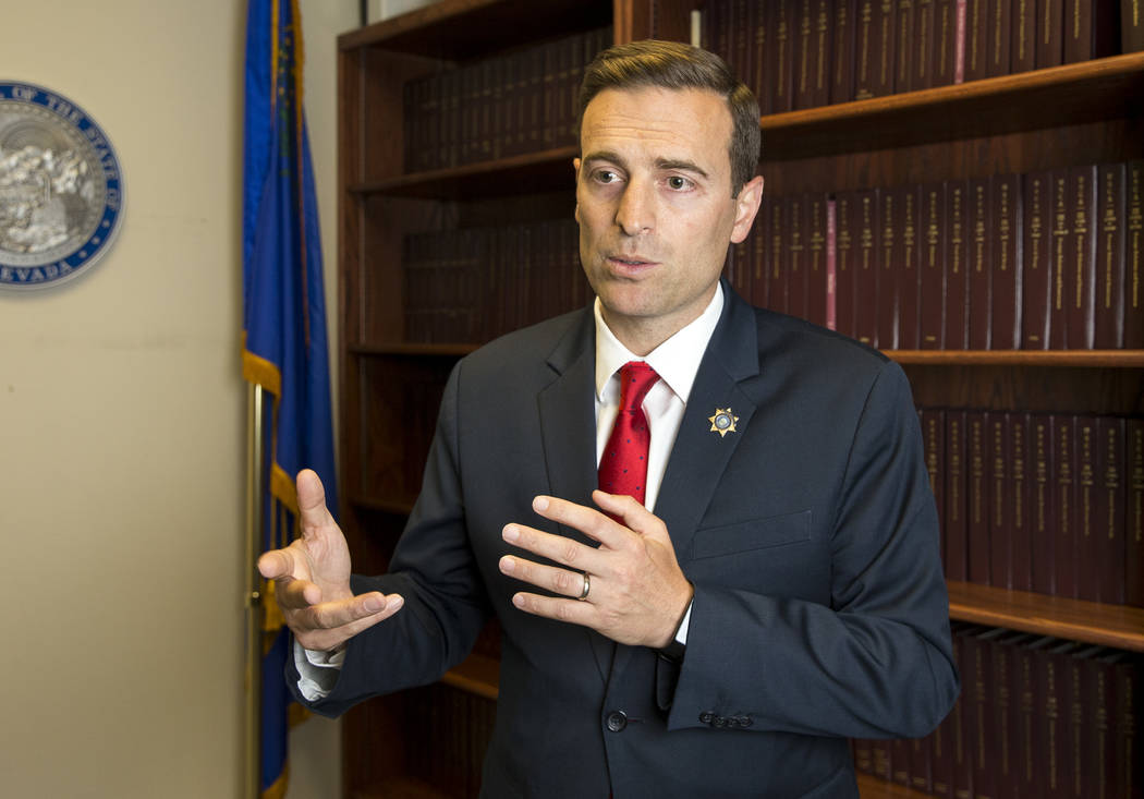 Richard Brian/Las Vegas Review-Journal Nevada Attorney General Adam Paul Laxalt during an interview at the Sawyer Building in Las Vegas on Thursday, June 28, 2018.