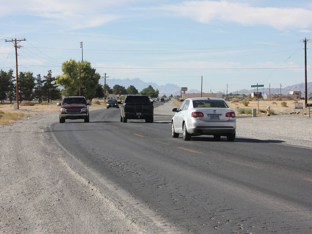 Robin Hebrock/Pahrump Valley Times Vehicles are seen traveling along Pahrump Valley Boulevard between Highway 372 and Calvada Boulevard on August 30. In the coming weeks, this area will become a c ...