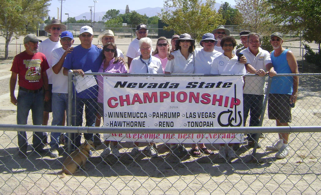 Mike Norton/Special to the Pahrump Valley Times Competitors, including eight from Pahrump, gathered Aug. 25 in Hawthorne for the Nevada State Horseshoe Pitchers Association championships.