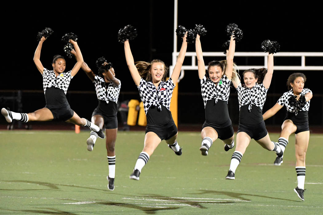 Peter Davis/Special to the Pahrump Valley Times The Pahrump Valley High School dance team performs at halftime of the Trojans' 42-14 homecoming victory over Sunrise Mountain