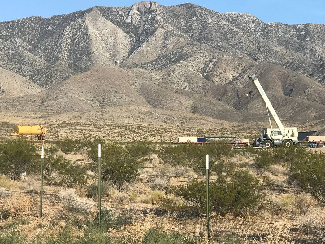 Jeffrey Meehan/Pahrump Valley Times Large equipment sits just west of Mountain Springs, along the south side of Highway 160 on Aug. 20, 2018. A project to widen Highway 160 from mile marker 16 to ...