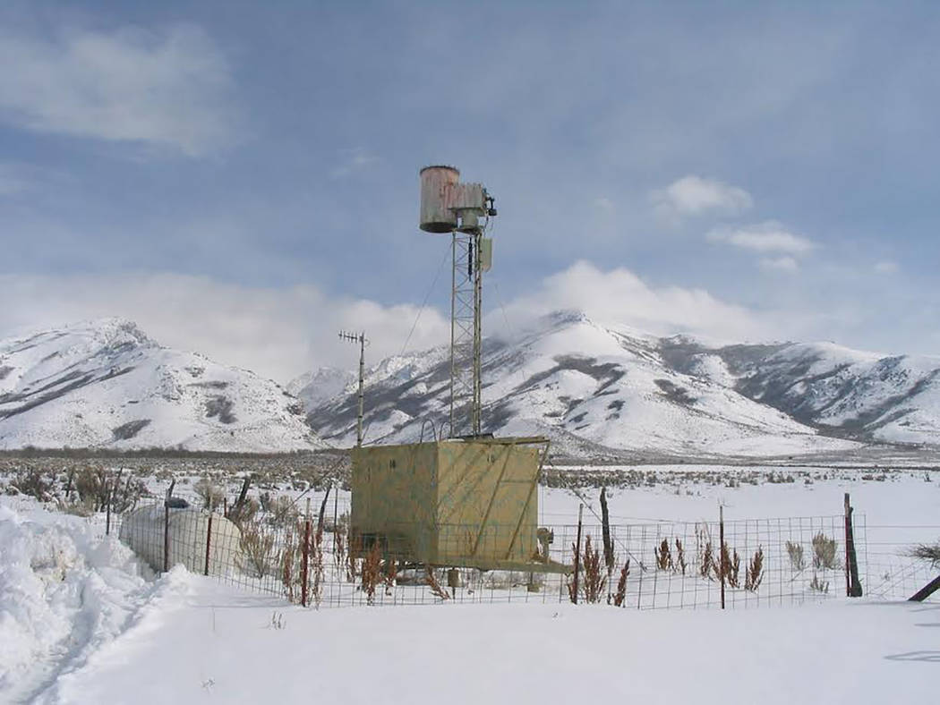 Special to the Pahrump Valley Times DRI provided this photo of a ground-based cloud seeding generator as seen in a remote location in eastern Nevada. These temporary stations are installed in remo ...