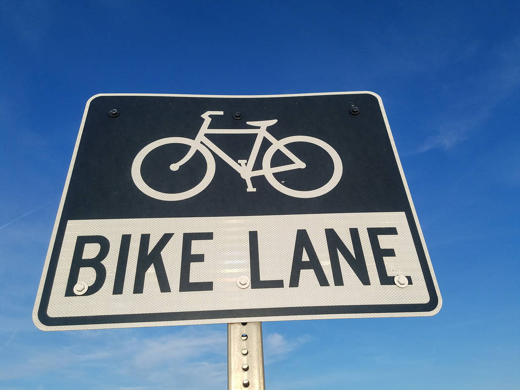 David Jacobs/Pahrump Valley Times A bike lane sign is seen along Nevada Highway 160. Cyclists are commonly are seen along the highway connecting Las Vegas and Pahrump.
