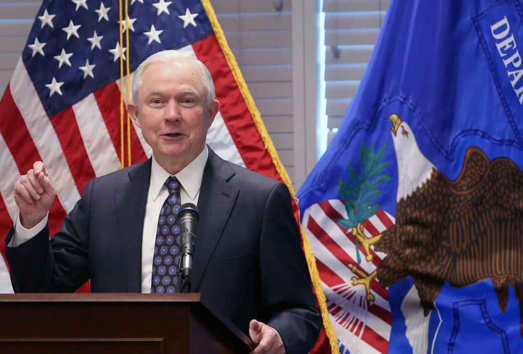 Bizuayehu Tesfaye/Las Vegas Review-Journal Attorney General Jeff Sessions delivers a speech to federal, state and local law enforcement about sanctuary cities and efforts to combat violent crime ...