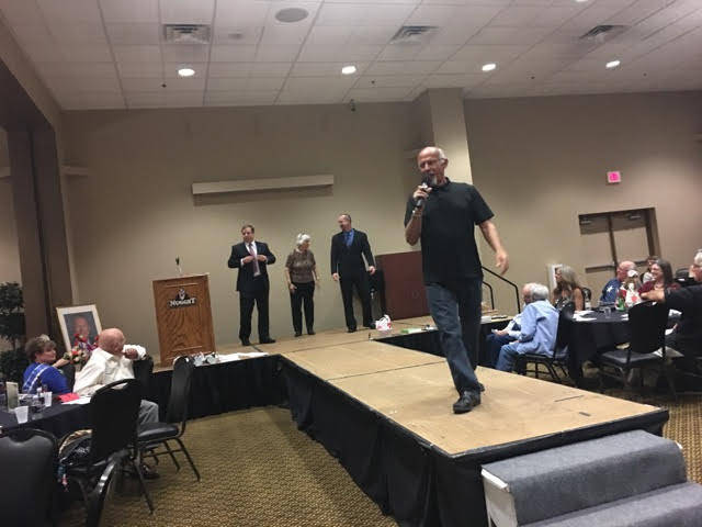 Special to the Pahrump Valley Times Auctioneer Ski Censke worked the crowd during the 2016 Nye County Celebrity Auction, strutting his stuff before a large crowd of locals out to support No to Abuse.