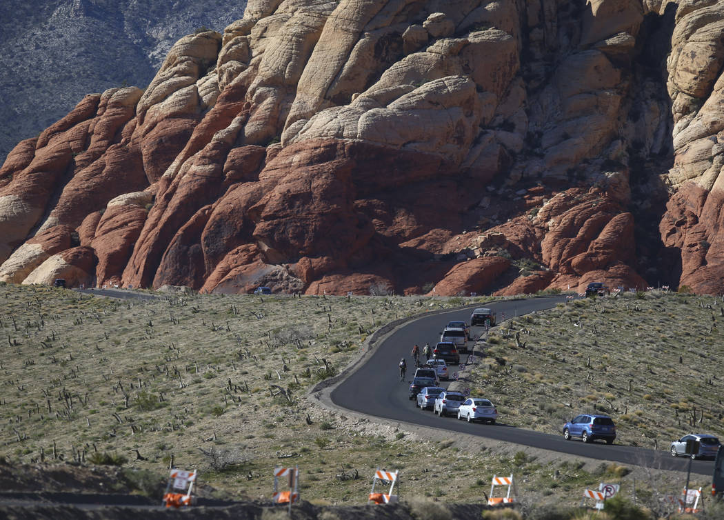 Motorists make their way along the 13-mile Scenic Drive at Red Rock Canyon National Conservation Area outside of Las Vegas on Wednesday, March 29, 2017. (Chase Stevens/Las Vegas Review-Journal) @c ...