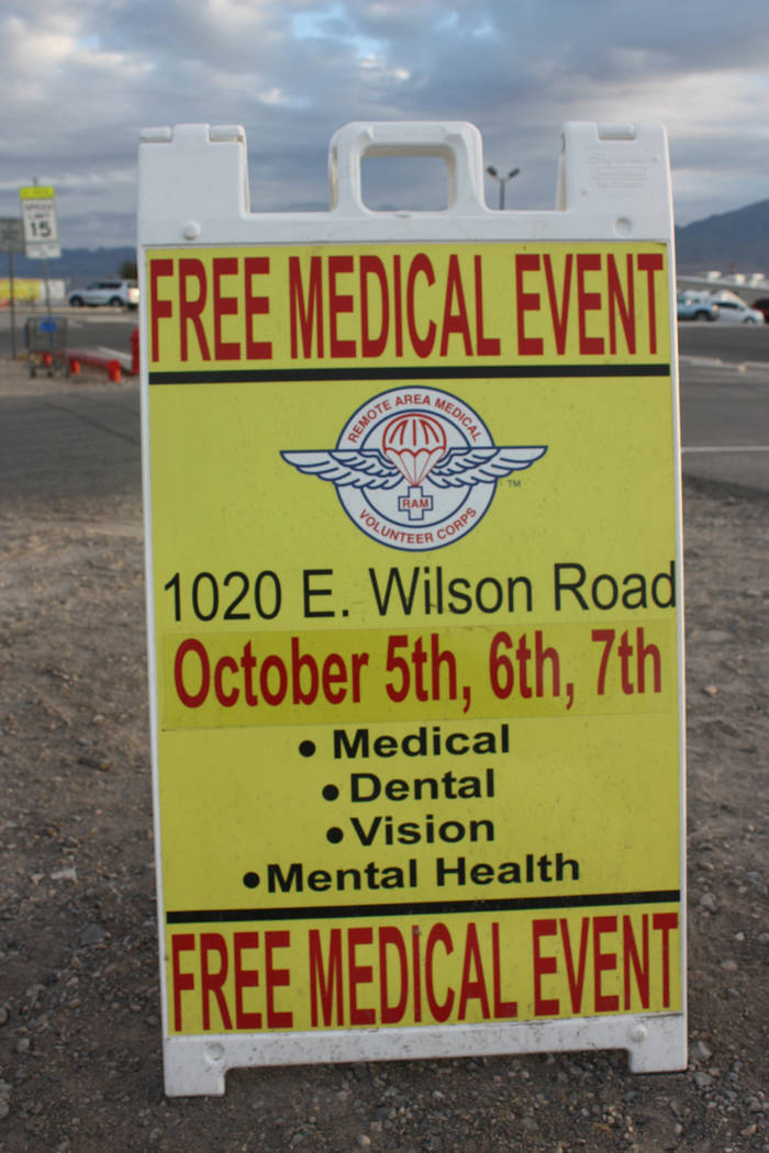 Robin Hebrock/Pahrump Valley Times A sign advertising the Remote Area Medical event at the NyE Communities Coalition helped draw residents to the clinic hosted this past weekend.