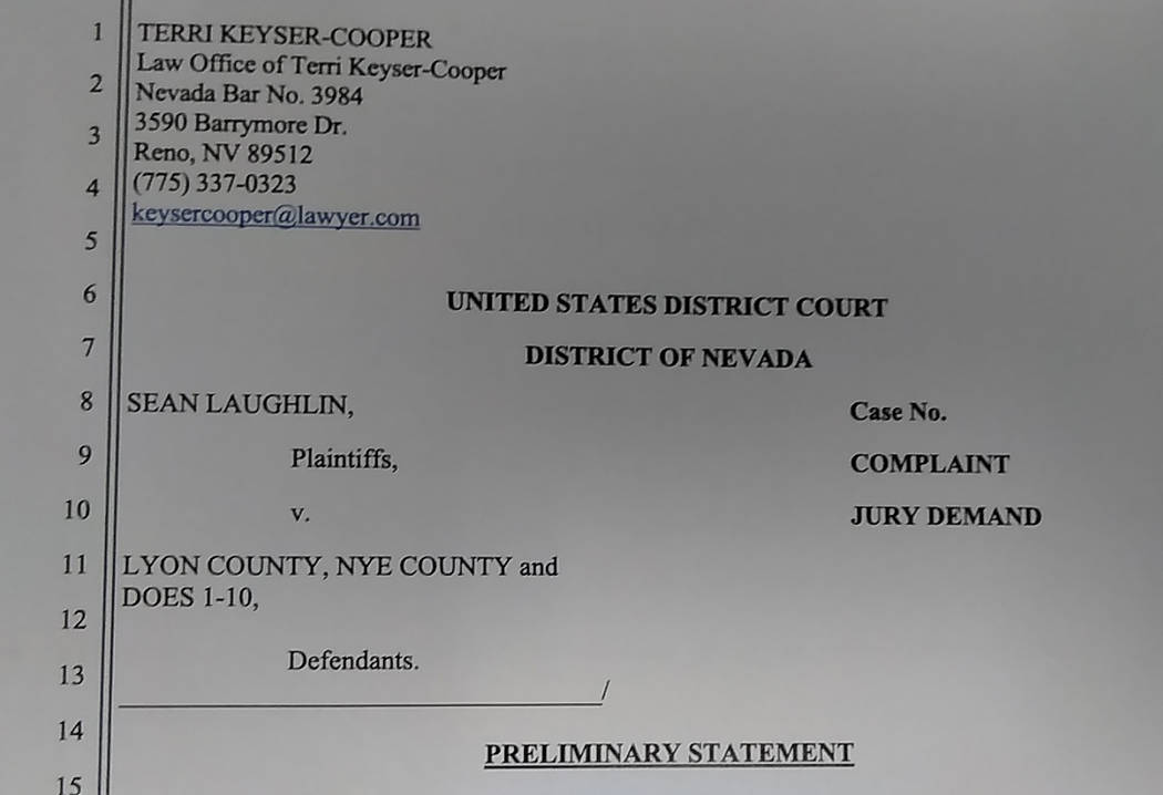 Selwyn Harris/Pahrump Valley Times Reno, Nevada Attorney Terri Keyser-Cooper filed the complaint on behalf of her client Sean Laughlin in the United States District Court, District of Nevada earli ...