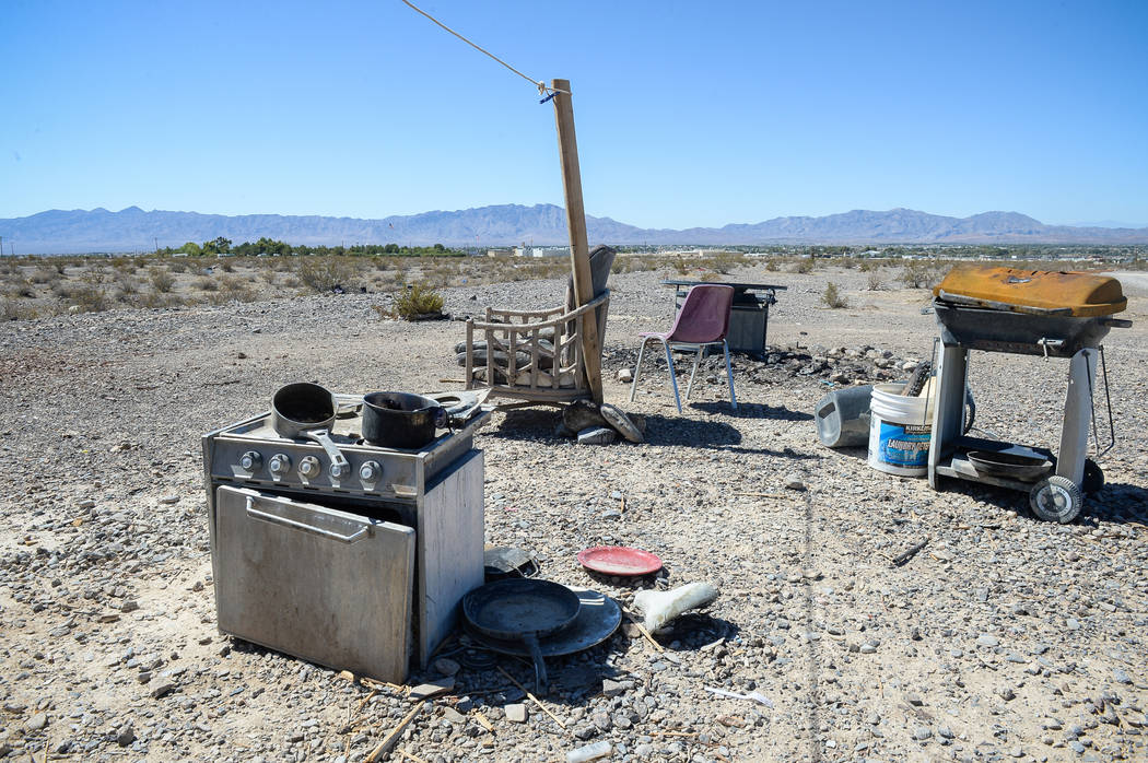 Larger items such as grills and stoves remain on the property behind the Nugget Hotel and Casino in Pahrump, Wednesday, Sept. 19, 2018. Caroline Brehman/Las Vegas Review-Journal