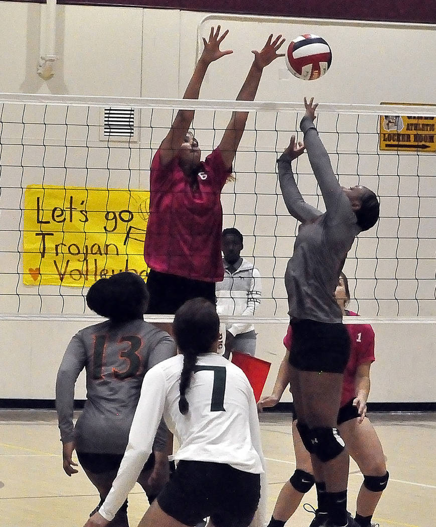 Horace Langford Jr./Pahrump Valley Times Sophomore Nicky Velazquez recorded 16 kills Wednesday night during Pahrump Valley's 3-2 loss to Mojave in Pahrump.