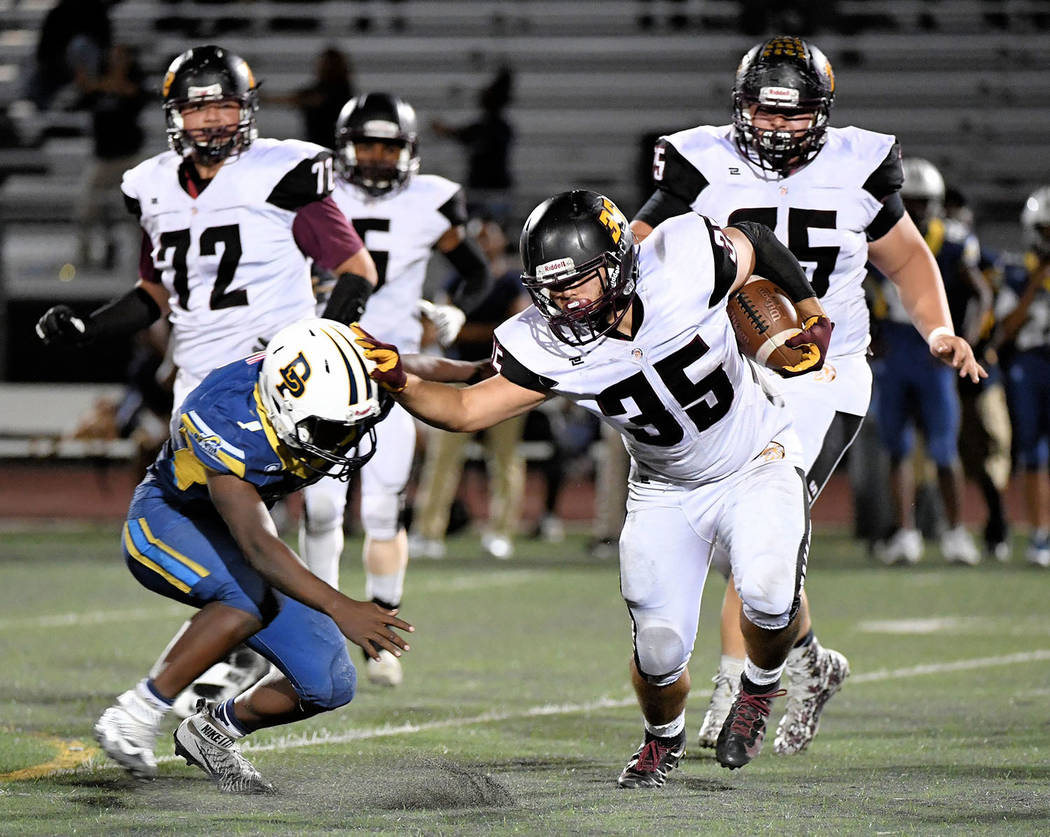 Peter Davis/Special to the Pahrump Valley Times Senior running back Nico Velazquez rushed for 140 yards and four touchdowns Friday night as Pahrump Valley came from behind to edge Valley 36-33.