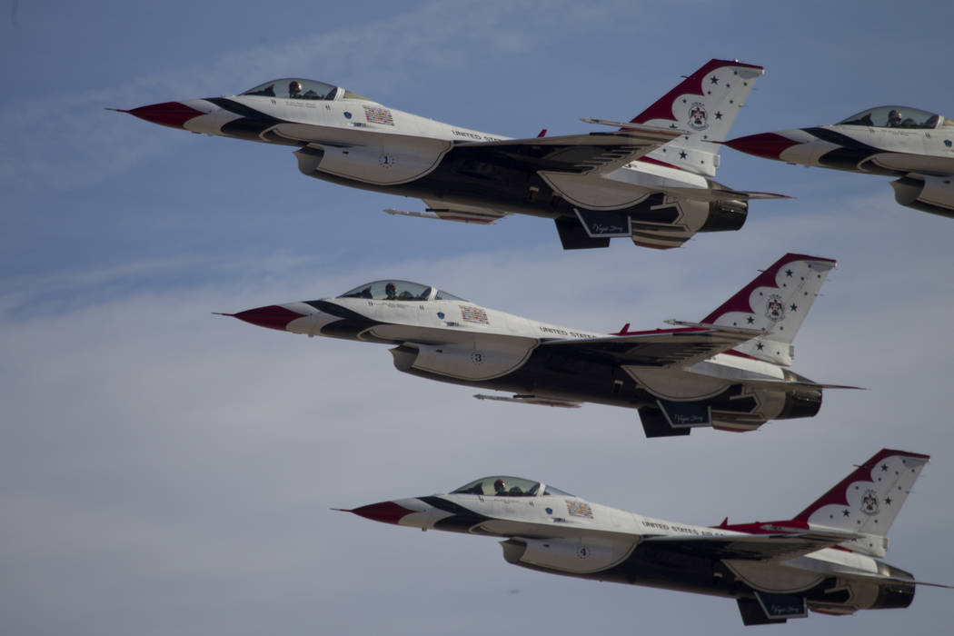 The Thunderbirds perform during Aviation Nation at Nellis Air Force Base in Las Vegas, Saturday, Nov. 11, 2017. (Erik Verduzco Las Vegas Review-Journal @Erik_Verduzco)