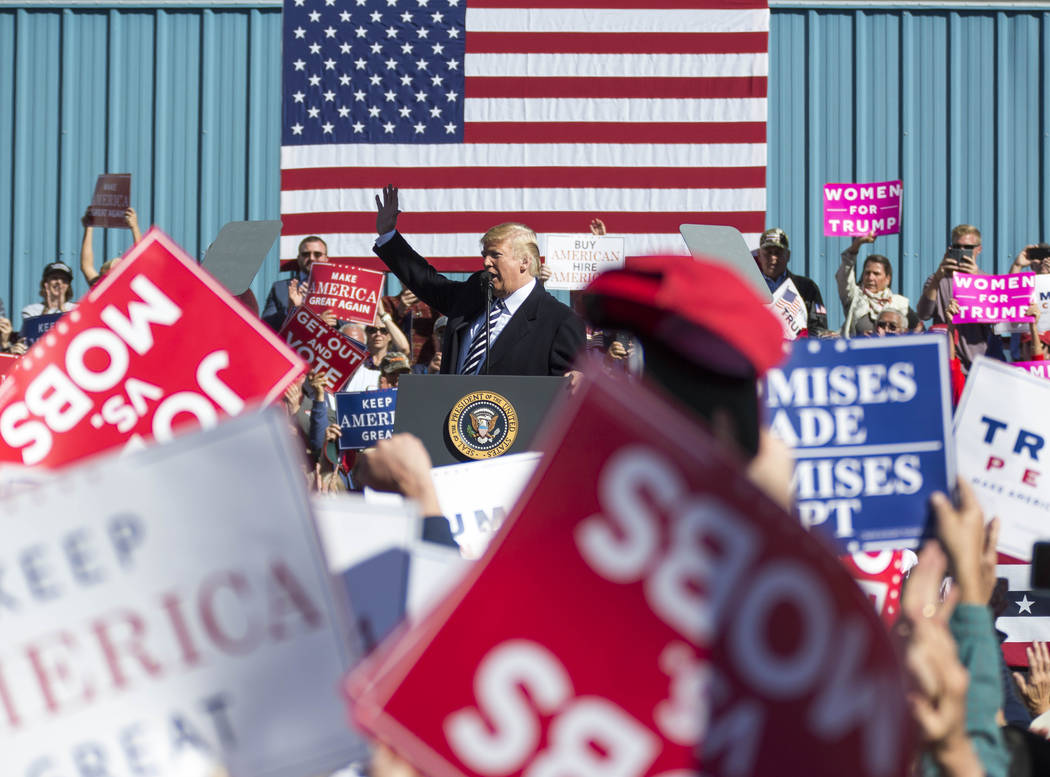 President Donald Trump speaks during a Make America Great Again Rally in Elko, Nev., on Saturday, Oct. 20, 2018. Richard Brian Las Vegas Review-Journal @vegasphotograph