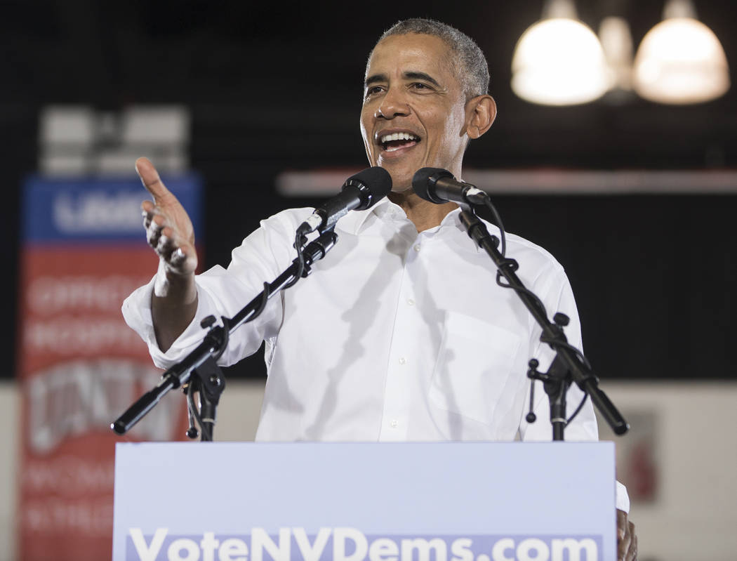 Former President Barack Obama speaks during a rally at Cox Pavilion on Monday, Oct. 22, 2018, in Las Vegas. Benjamin Hager Las Vegas Review-Journal