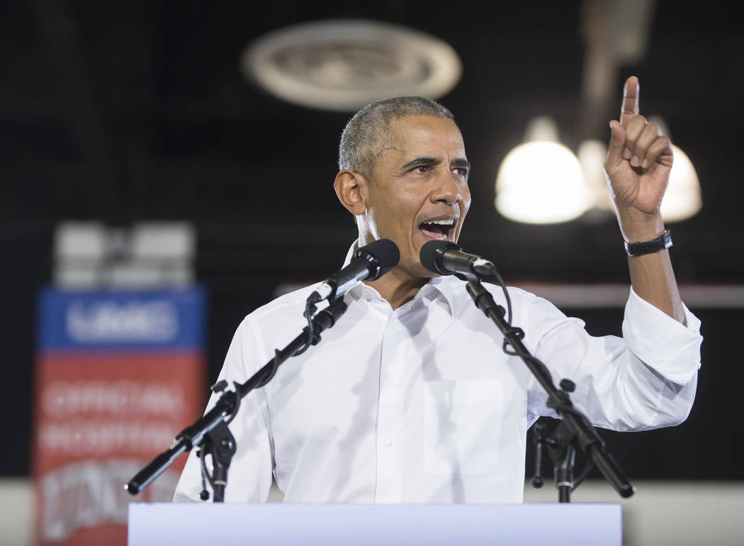 Former President Barack Obama speaks during a rally at Cox Pavilion on Monday, Oct. 22, 2018, in Las Vegas. Benjamin Hager Las Vegas Review-Journal
