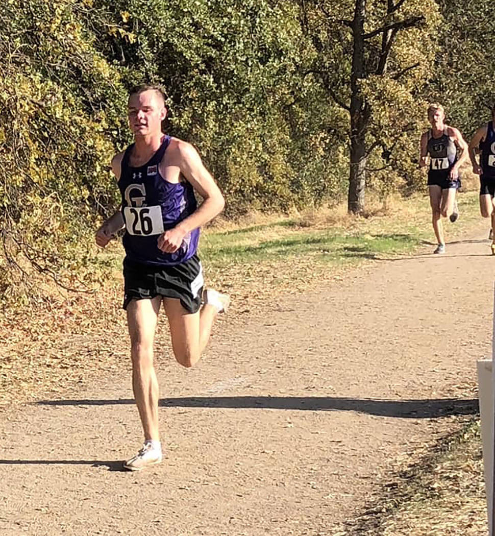 Tammi Odegard/Special to the Pahrump Valley Times Pahrump Valley High School graduate Bryce Odegard competes for the College of Idaho on Oct. 20 at the Warrior Invitational hosted by William Jessu ...
