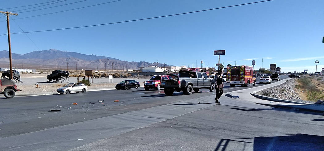 Selwyn Harris/Pahrump Valley Times Both north and southbound traffic along Highway 160 was diverted onto side roads as first responders worked to clear the scene of Wednesday morning's two-vehicle ...