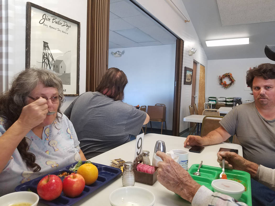 Jeannie Newberry/Special to the Pahrump Valley Times Sharon Robinson-Schwartz sits with her son Thomas Schwartz at the Tonopah Senior Center on Nov. 14, 2018. The two of them, along with Sharon's ...