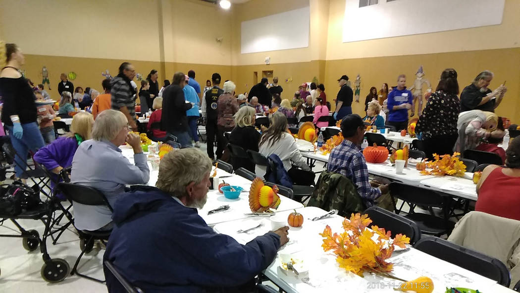 Selwyn Harris/Pahrump Valley Times A hot Thanksgiving Day dinner was served up courtesy of NyE Community Coalition's Holiday Task Force last Thursday. Paul Miller, Executive Chairman of the Holida ...