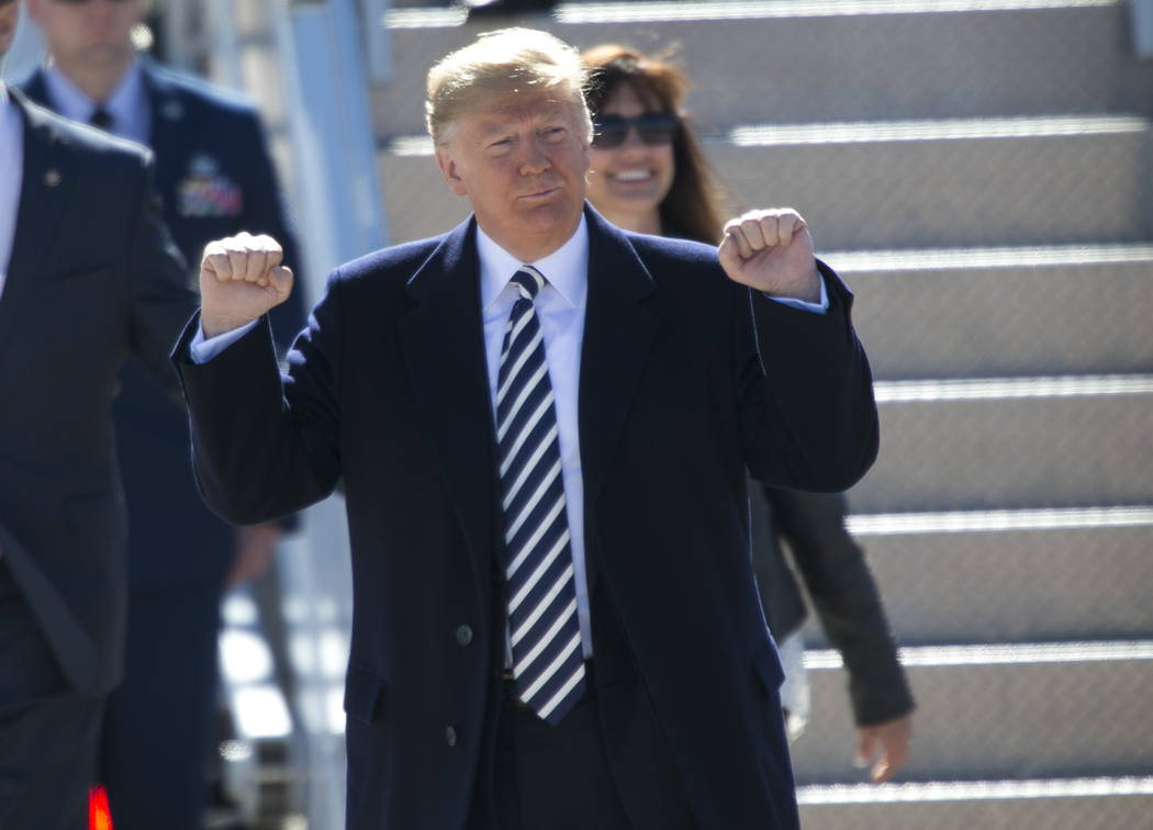 Richard Brian/Las Vegas Review-Journal President Donald Trump during his arrival on Air Force One to a Make America Great Again Rally in Elko, Nev., on Saturday, Oct. 20, 2018.