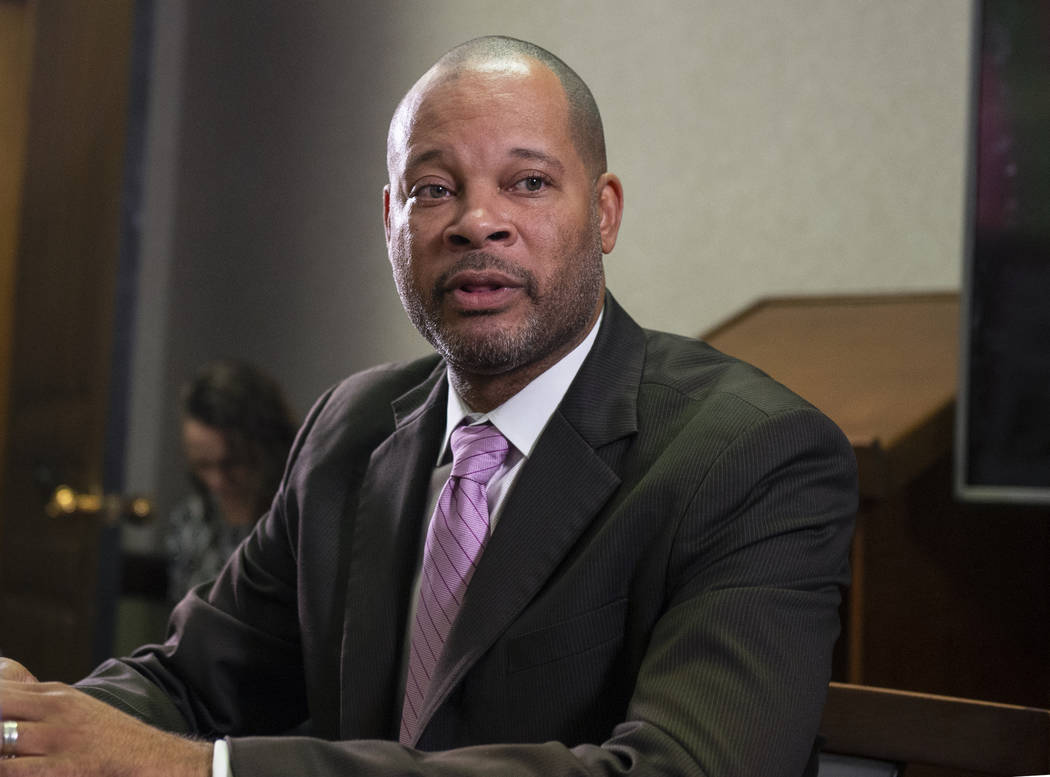 Caroline Brehman/Las Vegas Review-Journal Aaron Ford speaks to the Las Review-Journal's reader panel about his platform going into the 2018 midterm elections in Las Vegas, Tuesday, Oct. 16, 2018.