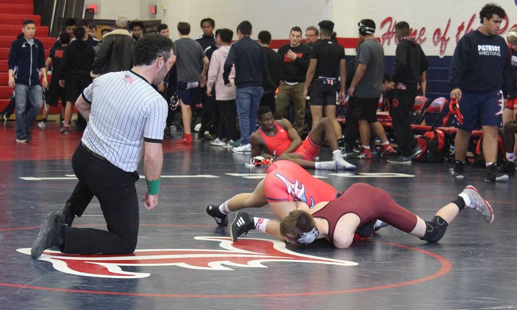 Tom Rysinski/Pahrump Valley Times Freshman 106-pounder Mason Prunchak won three of four bouts by fall, including a pin of Brandy Basia in 3:27, and received a forfeit victory as the Pahrump Valle ...