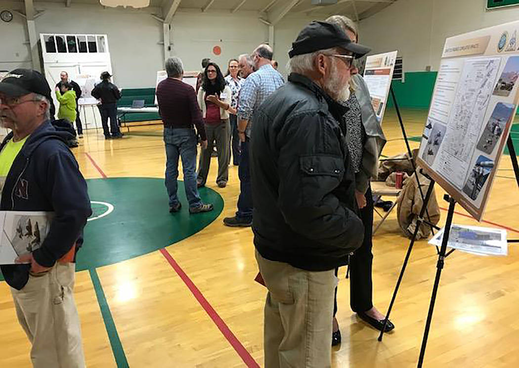 Photo courtesy of Basin & Range Watch People are shown at a public meeting Dec. 10 in Gabbs where the Navy updated residents on its proposed expansion in Nye County.