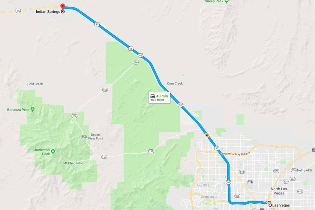 Apple Maps is telling drivers a portion of U.S. Highway 95 northwest of Las Vegas is closed due to construction, even though the highway is open. (Google Maps)