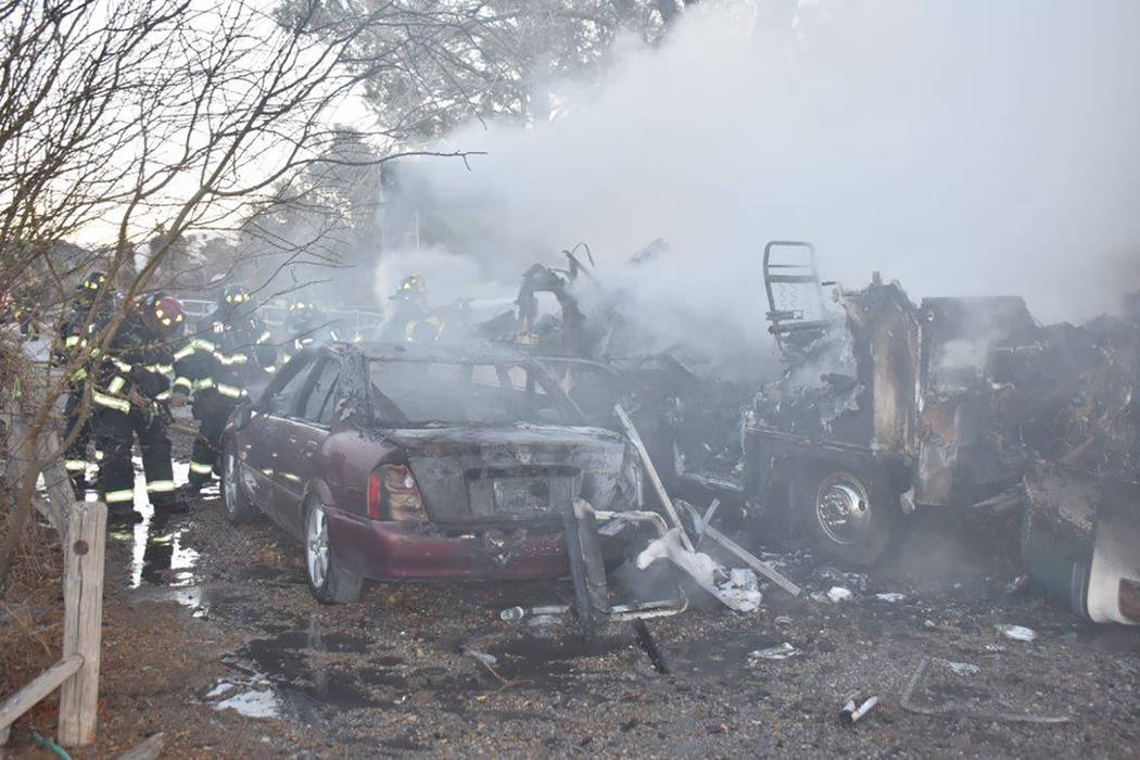 Special to the Pahrump Valley Times Pahrump fire crews were dispatched to a residence along Blosser Ranch Road, on Christmas Eve for a reported motorhome fire just before 5:30 p.m. Though the moto ...