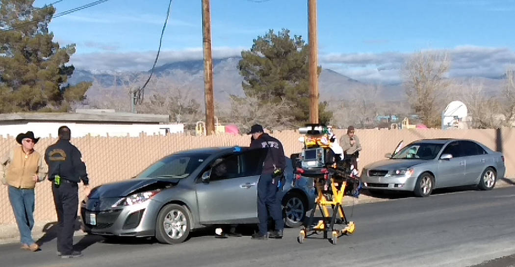 Selwyn Harris/Pahrump Valley Times One person was transported to Desert View Hospital following a three vehicle collision along Wilson Road between Center and West Street On Monday afternoon Jan. ...