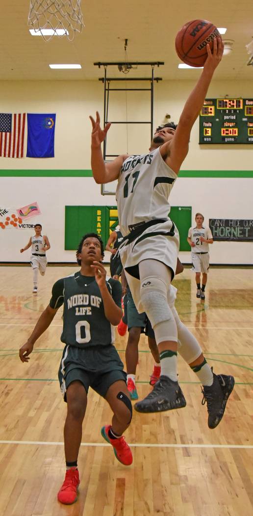 Richard Stephens/Special to the Pahrump Valley Times Beatty junior Fabian Perez led the Hornets with 13 points during a key Class 1A Southern League victory over Word of Life on Jan. 29 in Beatty.